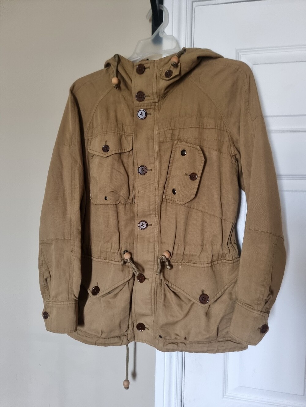 Polo by Ralph Lauren Tan Utility Hunter Tactic Jacket Hooded Size S Multipocket